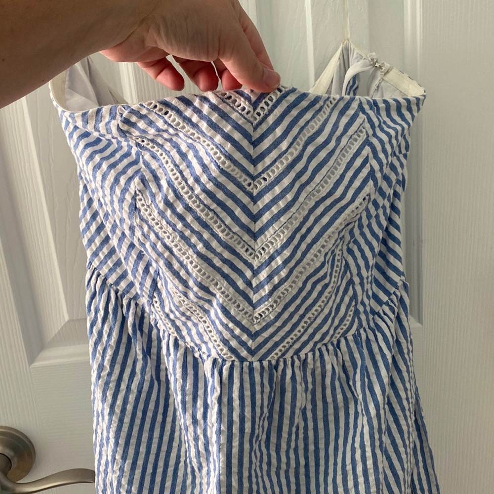 Seersucker strapless dress